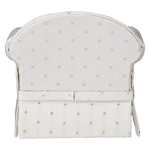 Upholstered Dollhouse Armchair, White Mini Living Room Chair, Fabric Furniture Accessory for 6 Inch Dolls, 1:12 Scale - style: White with silver dots