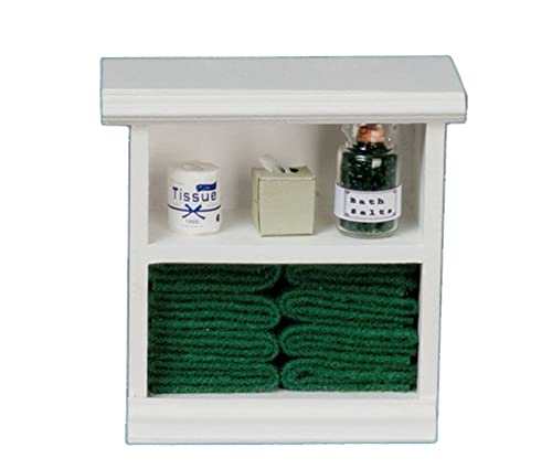 Dolls House Miniature Furniture Small Shelf Unit & D Green Bathroom Accessories