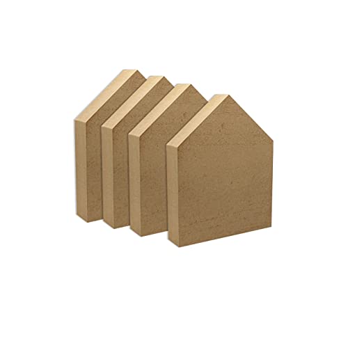 6 Inch 4 Pieces Unfinished Wooden House Shaped Blocks for Crafts Blank Wood House Freestanding Mother's Day Memorial Sign，1 Inch Thick MDF (Pack of 4) - size: 6 in (Pack of 4)