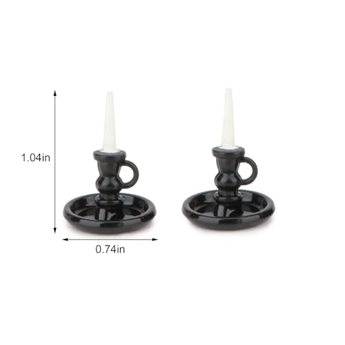 Dollhouse Miniature Candlesticks 2 PCS Candle Holder Set 1/12 Scale Vintage Candles Doll House Desk Ornament Accessories with Metal Round Base for for Fairy Garden (Black) - color: Black