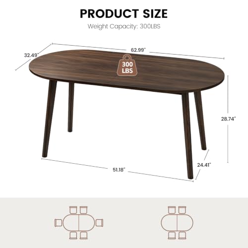 63" Oval Dining Room Table for 4-6 - color: Walnut Table