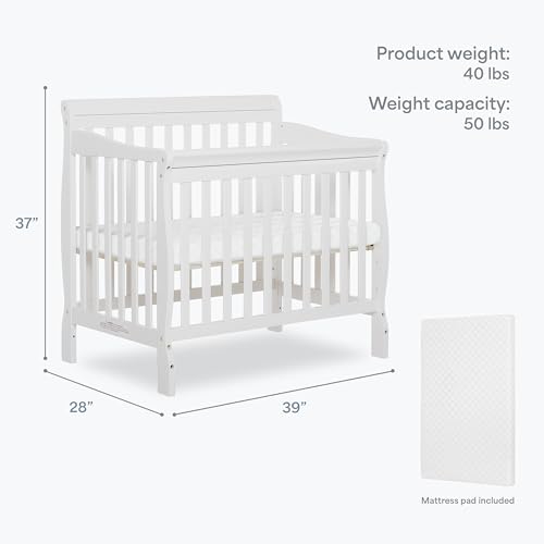 Dream On Me 4-in-1 Mini Baby Crib for Small Spaces, Aden, White - color: White