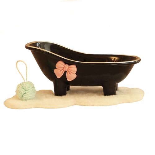 3 Pcs 1:12 Dollhouse Furniture Bathtub with Blue Bath Ball and Rug - color: Black