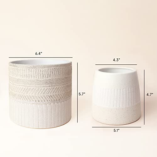 LA JOLIE MUSE Ceramic Plant Pots, Flower Pots for Indoor Plants, Set of 2 - color: Beige & White