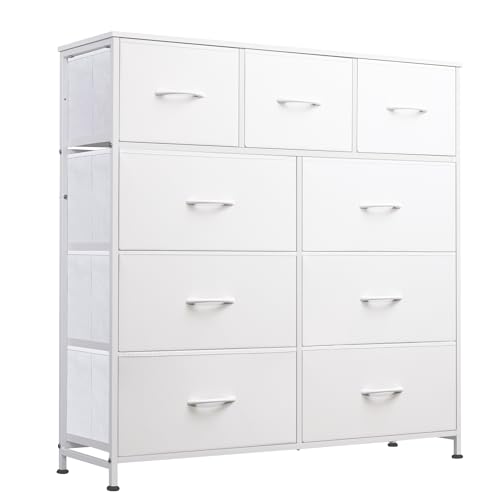 WLIVE Tall Dresser for Bedroom, 9 Drawer Chest of Drawers, White - color: White