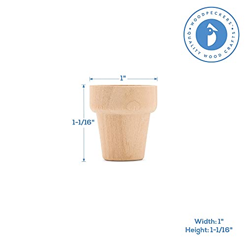 Woodpeckers Small Wooden Flower Pot 1-1/6 x 1-inch, Pack of 24 1 inch Mini Pots, 1 Flower Pots to Paint & Plant - size: 1 inch