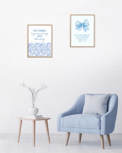 HesenDot Psalm 30:11 Bible Verse Christian Natural OAK Framed Wall Art - color: Blue Bible Verse