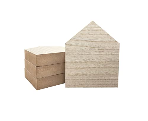 6 Inch 4 Pieces Unfinished Wooden House Shaped Blocks for Crafts Blank Wood House Freestanding Mother's Day Memorial Sign，1 Inch Thick MDF (Pack of 4) - size: 6 in (Pack of 4)