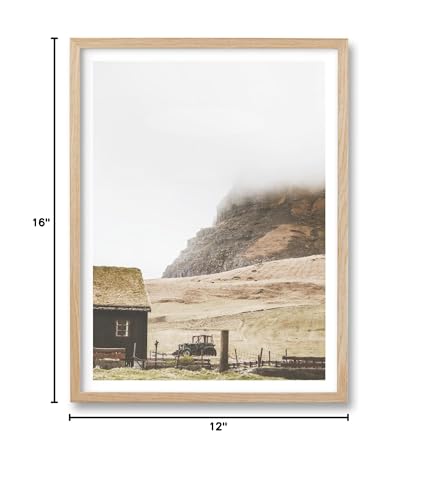 HesenDot Farmhouse Mountain Cabin Natural OAK Wood Framed Wall Art, 12x16in - color: Framed House and Hill