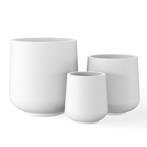 Kante Set of 3 White Concrete Curved Planters 16.5" 13" 9.4" Dia - color: Pure White, size: Set of 3: 15.3" + 11.6" + 8.2" D
