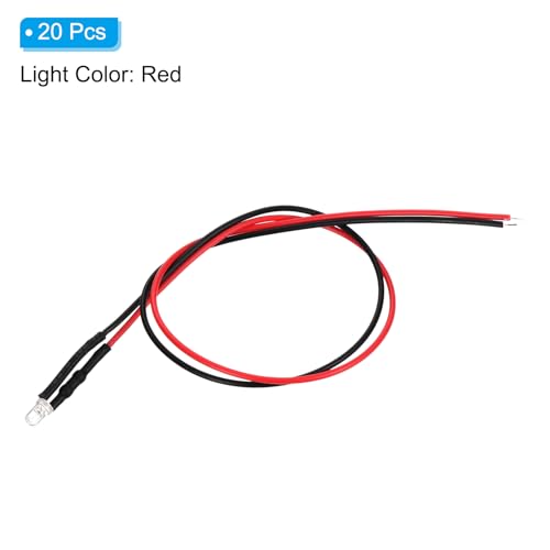 PATIKIL 3mm Red LED Diode Light, 20 Pcs 4.5-6V DC Pre Wired Mini LED Lights Bulb Light-Emitting Lamp for RC DIY Indicator Lighting, Red Light - color: Red Light, size: 3mm