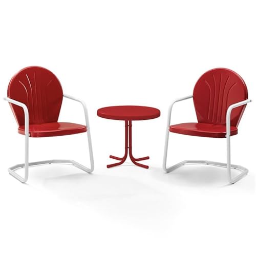 Crosley Furniture Griffith Retro Metal 3-Piece Chair & Side Table Set - color: Red