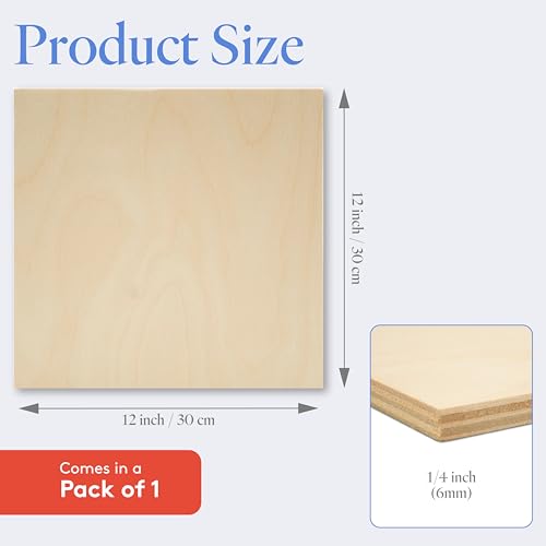 6 mm Baltic Birch Plywood 1/4 x 12 x 12 Inch, Box of 1 B/BB Grade Craft Wood, Stronger Than Basswood Sheets, for Laser, CNC Cutting and Wood Burning, by Woodpeckers
