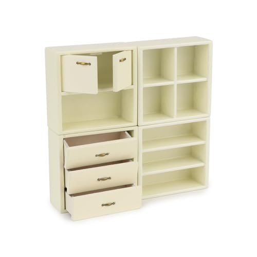 Dollhouse Miniature Furniture Set 4PCS Wooden Cabinet Cupboard 1:12 Dollhouse Various Styles DIY Freely Combinable Furniture Kit Kitchen Bedroom Living Room Display Ornaments (Beige) - style: Beige