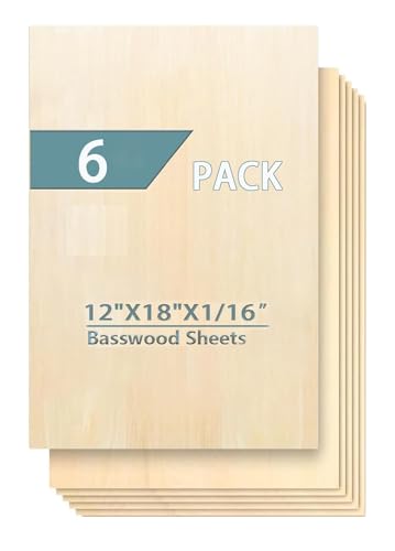 Cassny Unfinished Wood Pieces,6 Pack Basswood Sheets18 x12 x 1/16,Basswood Plywood Wood Sheets for Crafts,Perfect for Painting,Drawing,Laser,Engraving,Burning and CNC Cutting (12x18x1/16) - color: 12x18x1/16