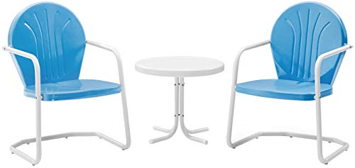 Crosley Furniture Griffith Retro Metal 3-Piece Chair & Side Table Set - color: Sky Blue