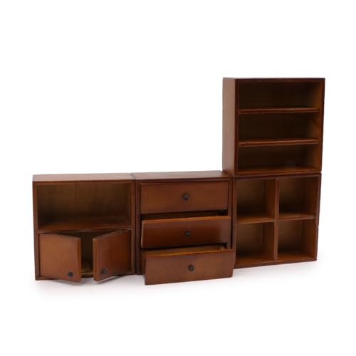 4PCS Miniature Furniture Set Wooden Cabinet Cupboard 1:12 Dollhouse Various Styles Decoration DIY Dollhouse Freely Combinable Furniture Kit Kitchen Bedroom Living Room Display Ornaments (Brown) - style: Brown