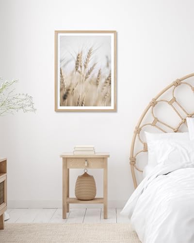 HesenDot Farmhouse Wheat Field Natural OAK Wood Framed Wall Art, 12x16in - color: Framed Harvest of Wheat