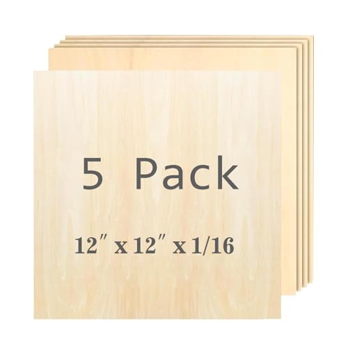 Cassny Unfinished Wood Pieces,5 Pack Basswood Sheets12 x12 x 1/16,Basswood Plywood Wood Sheets for Crafts,Perfect for Painting,Drawing,Laser,Engraving,Burning and CNC Cutting (5pack 12 x12 x 1/16) - color: 5pack 12 x12 x 1/16
