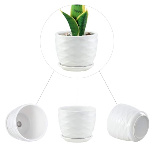 sietpoek 4.7” Ceramic Plant Pots with Drainage and Saucer 4PCs White - size: 4.7 Inch