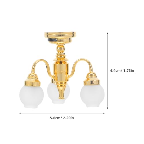 TOYANDONA Dollhouse Chandelier 1:12 Scale: 3-Head Round Lampshade Doll House Ceiling Lamp Miniature Dollhouse Lights Battery Operated for Doll House Accessories Decorations