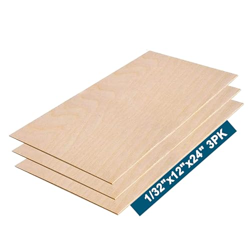0.8mm 1/32" x 12" x 24" Aircraft Plywood Sheet (3pk) - AB/B Baltic Birch Material Perfect for Arts and Crafts, School Projects, Die-Cutting, and Wood Engraving - size: 1/32" x 12" x 24"