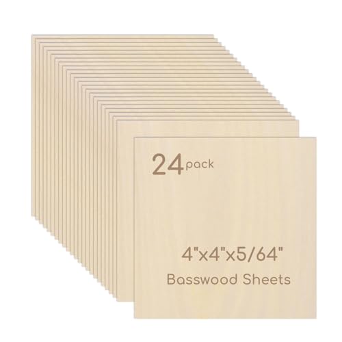 24 Pack Plywood Sheets, 4" x 4"x 5/64" Basswood Sheets - color: 24 Pack, size: 4" x 4"x 5/64"
