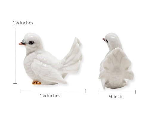 WitnyStore Tiny 1⅛" White Looking Left Pigeon Dove Bird Figurine - Miniature Hand Made Painted Ceramic Birds Aves Colorful Porcelain Feathered Animals Cute Decorative Collectible Figures Décor Gifts