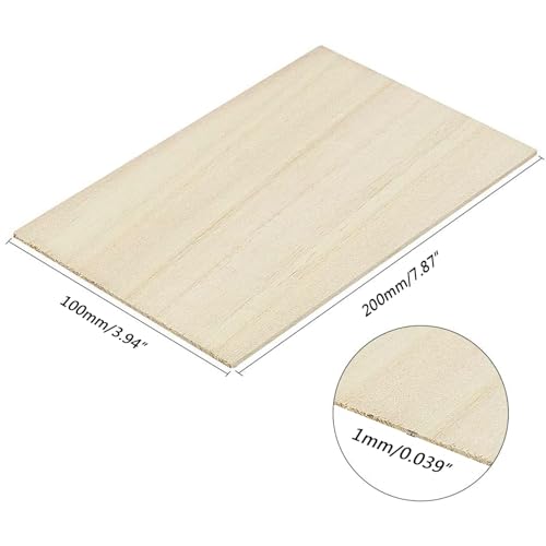 Basswood Sheet 12 Sheets 200x100x1mm Unfinished Balsa Wood - Craft Thin Plywood for DIY Model Building, Airplane Ship Model and Crafts Project Mini Product - Natural Craft Wood