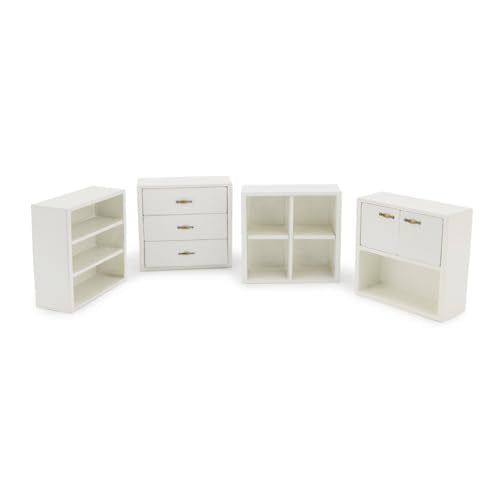Dollhouse Miniature Furniture Set 4PCS Wooden Cabinet Cupboard 1:12 Dollhouse Various Styles DIY Freely Combinable Furniture Kit Kitchen Bedroom Living Room Display Ornaments (White) - style: White