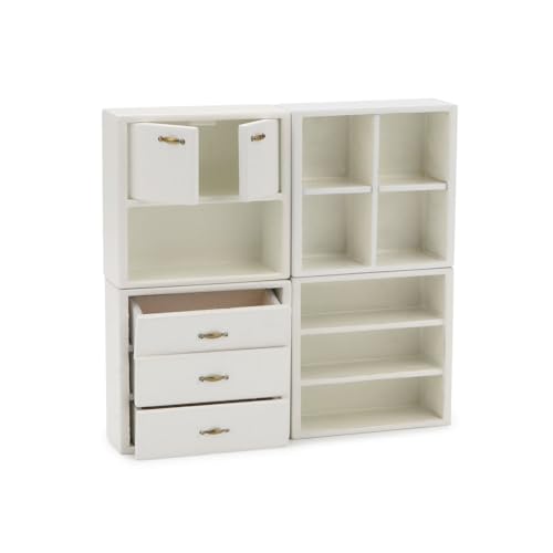 Dollhouse Miniature Furniture Set 4PCS Wooden Cabinet Cupboard 1:12 Dollhouse Various Styles DIY Freely Combinable Furniture Kit Kitchen Bedroom Living Room Display Ornaments (White) - style: White