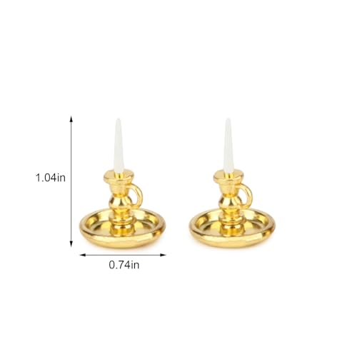 Dollhouse Miniature Candlesticks 2 PCS Candle Holder Set 1/12 Scale Vintage Candles Doll House Desk Ornament Accessories with Metal Round Base for for Fairy Garden (Golden) - color: Golden
