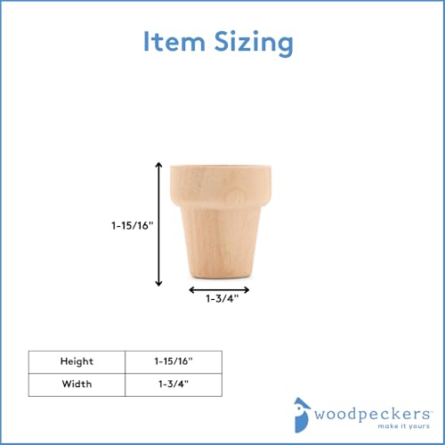 Woodpeckers Small Craft Flower Pot 1-5/16-inch x 1-3/4-inch, Pack of 24 Wood Flower Planter for Flower Craft & Planter - size: 1-3/4 inch