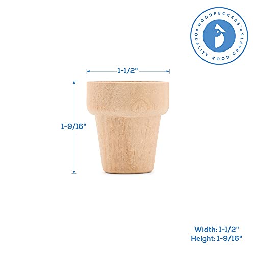 Woodpeckers Small Wooden Flower Pot 1-9/16-inch x 1-1/2-inch, Pack of 24 Wood Craft Flower Planter to Paint - size: 1-1/2 inch
