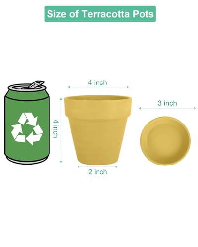 vensovo 4 Inch Yellow Terracotta & Clay Pots with Saucer, 6 Pack - color: Yellow