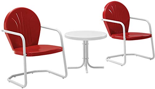Crosley Furniture Griffith Retro Metal 3-Piece Chair & Side Table Set - color: Red and White