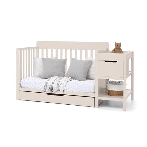 Delta Children Maya 5-in-1 Convertible Crib and Changer with Storage, Converts to Toddler Bed, Daybed, Sofa & Full Bed, Greenguard Gold Certified, 3 Mattress Heights for Baby, Soft Beige - color: Soft Beige