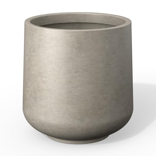 Kante Large Round Curved Weathered Concrete Planter 16.5" Dia, Outdoor - color: Buff Concrete, size: 15.3" D