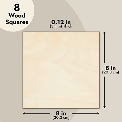 Bright Creations Wood Squares - 8-Pack, 8 x 8 in, 1/8 in Thick Basswood Plywood - Unfinished Thin Wooden Panels for DIY Crafts, Laser Cutting & Craft Paint - size: 1/8 inch