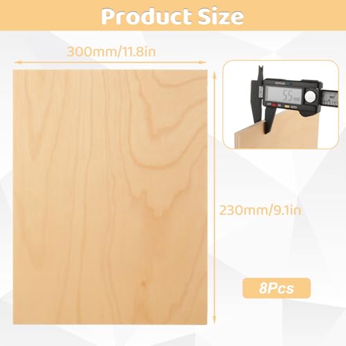 8 Pcs Baltic Birch Plywood Sheets, 9" x 12" x 1/4" Birch Wood Board, 6mm Unfinished Birch Wood Sheets for Laser Cutting, Laser Engraving, Wood Burning, Crafts Making