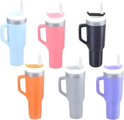 6 Pcs Miniature Drink Tumblers with Detachable Lid & Straw – Realistic 1/12 Scale Dollhouse Thermal Cups, Multi-Color Set for DIY, Micro Fairy Garden,Office Display & Collectible Mini Ornaments