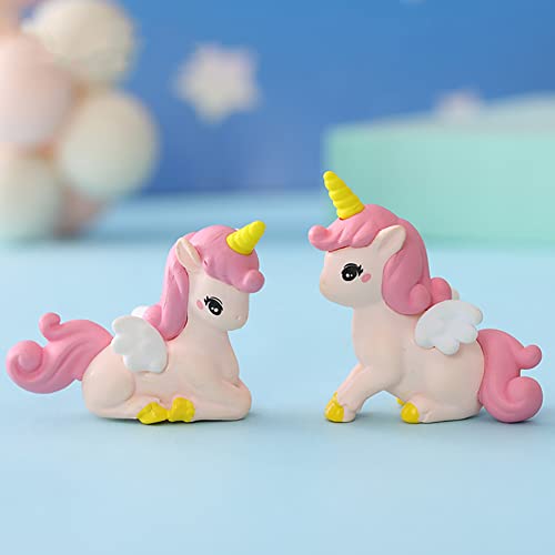 Cute Mini Flying Horse Unicorn Model Figure Cake Toppers 8 Pcs Fairy Garden Miniature Unicorn Figurines DIY Moss Landscape Craft Dollhouse Birthday Party Decorations