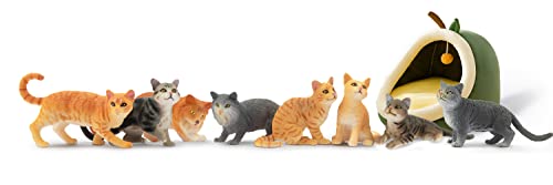 Toymany 8PCS Grey & Orange Cat Figurines Set, Realistic Cat Figures Kitten Toys, Cat Cake Toppers Easter Egg Birthday Gift for Kids Children - style: B-Cats