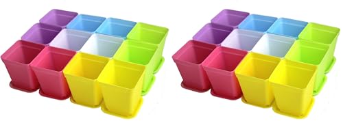WARMBUY Colorful Plastic Flower Pots with Saucers for Small Plants, Set of 12 (Pack of 2) - size: 2.75 x 2.75 x 3-inch (Pack of 2)
