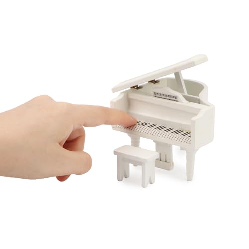 Miniature Piano for Dollhouse Furniture Upright Grand Piano with Stool Instrument 1 12 Ornament Artificial House Scene Accessories Desktop Decoration (White) - style: White