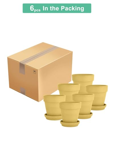 vensovo 4 Inch Yellow Terracotta & Clay Pots with Saucer, 6 Pack - color: Yellow