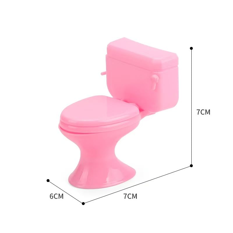 2Pcs Mini Toilet Seat Dollhouse Furniture Miniature Classic Bathroom Toilet Tiny Cake Topper Bathroom Furniture Dollhouse Accessories (Pink) - color: Pink