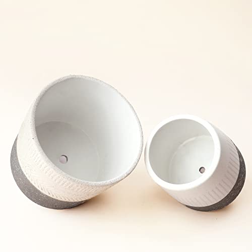 LA JOLIE MUSE Ceramic Plant Pots, Flower Pots for Indoor Plants, Set of 2 - color: Slate Gray & Ivory