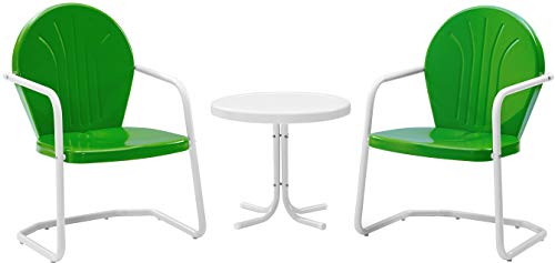 Crosley Furniture Griffith Retro Metal 3-Piece Chair & Side Table Set - color: Grasshopper Green
