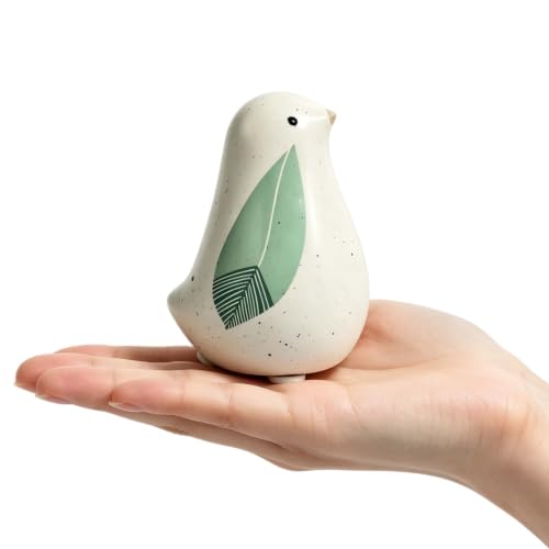 Ceramic Bird Figurine White Green Leaf Bird Statue Tabletop Decor 3.3 Inch - color: Small Bird